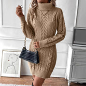 Fiorella Montague | Cable Knit Turtleneck Sweater Dress For Women