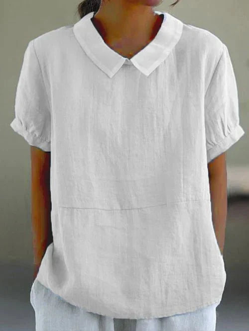 Roseline Hartbourne | Sky Blue Peter Pan Collar Linen-Look Top