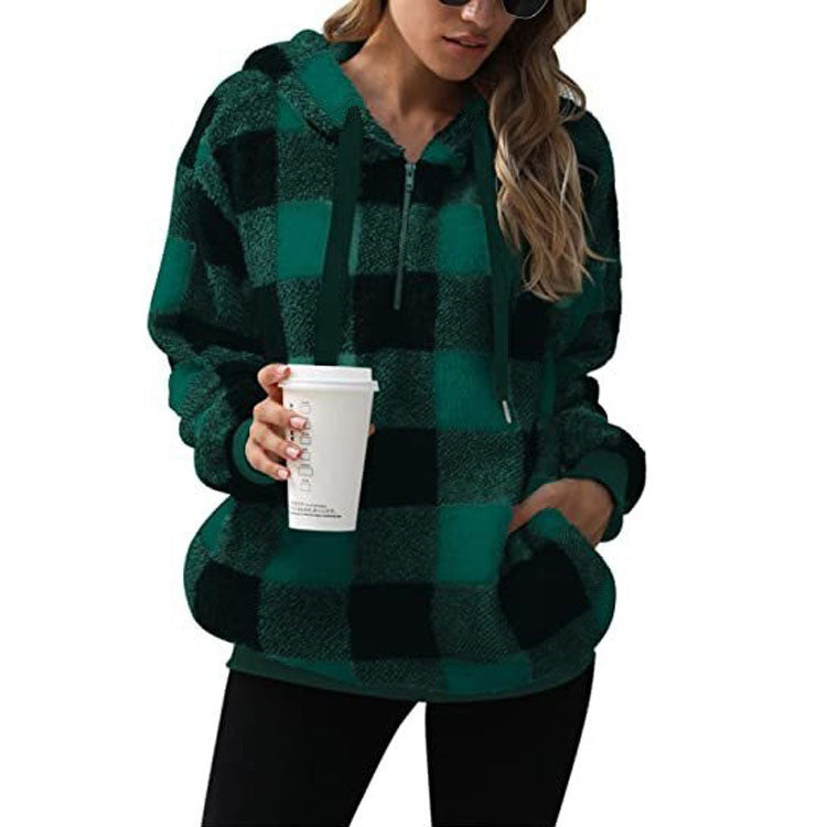 Genevieve Larchant | Plaid Plush Hoodie For Women