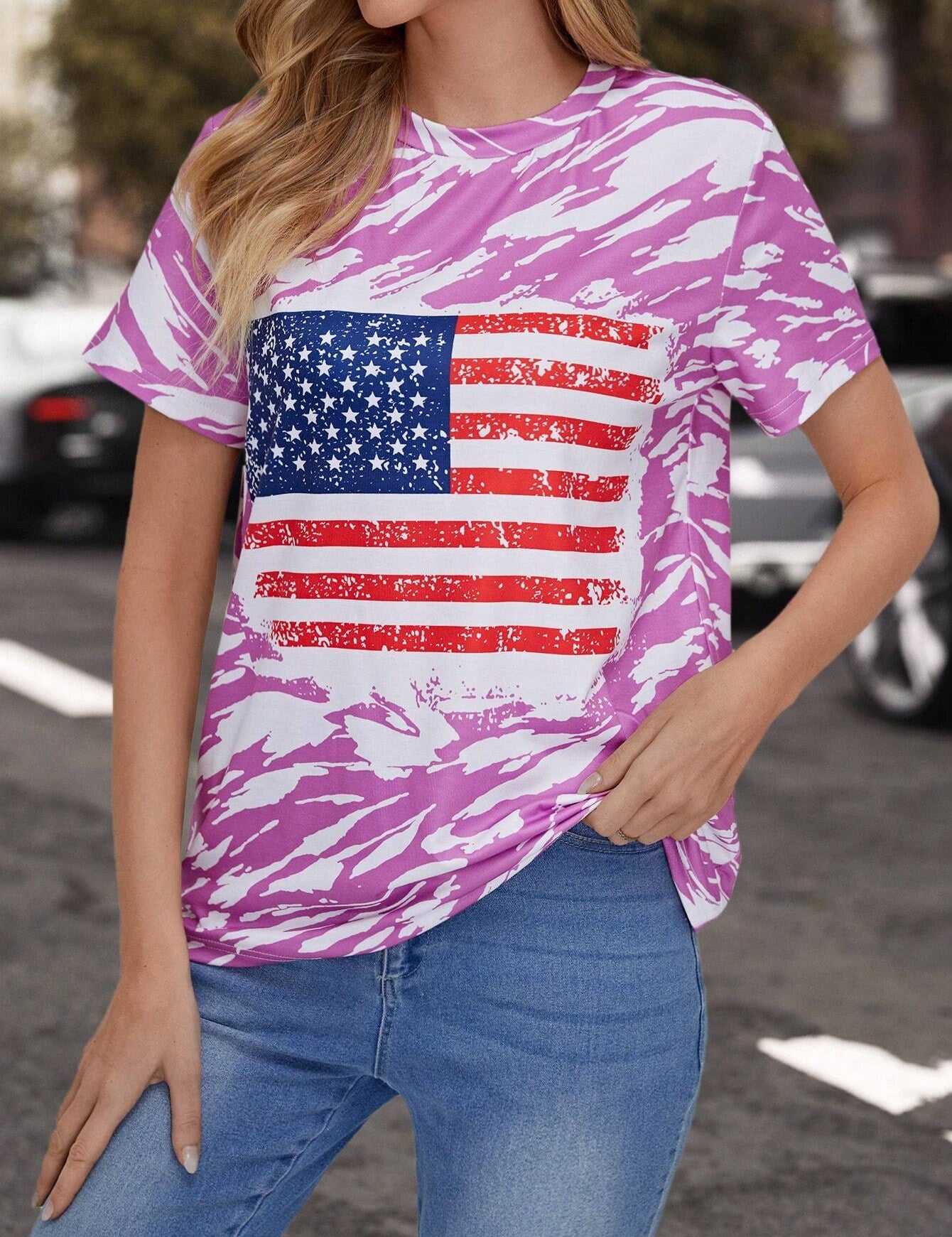 Cassidy Fontaine | American Flag Print T-Shirt For Women