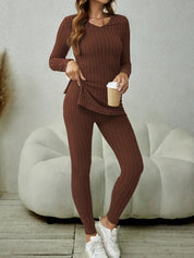 Celine Aubert | Ribbed Knit Two-Piece Lounge Set For Women