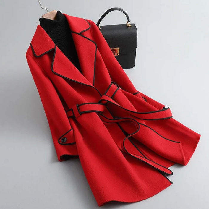 Charlotte Whitmore | Contrast Trim Wool Midi Coat For Women