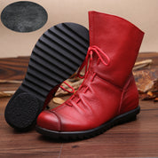 Amara Vecchio | Red Leather Lace-Up Ankle Boots For Women