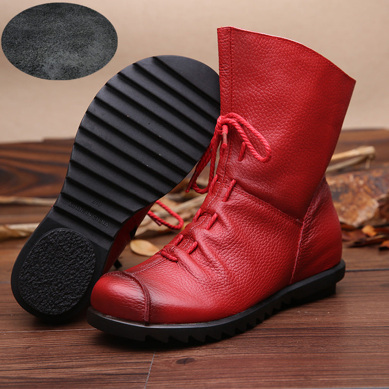 Amara Vecchio | Red Leather Lace-Up Ankle Boots For Women