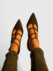 Natalia Thornecrest | Black Suede Cutout Low Heel Pumps