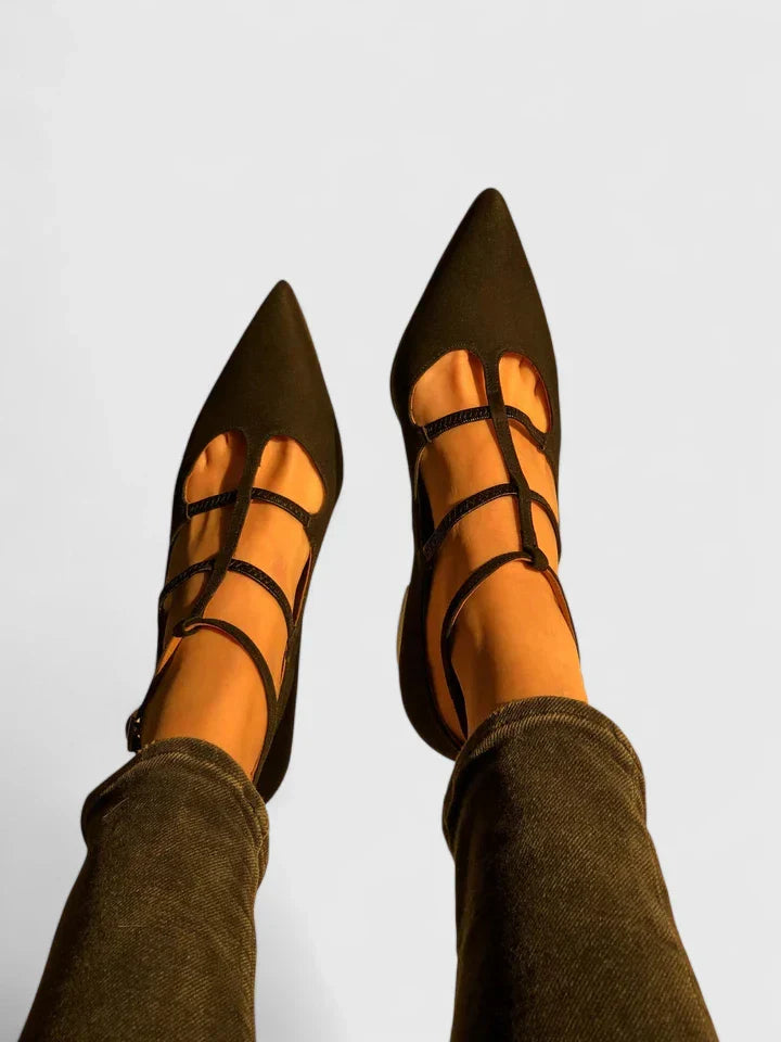 Natalia Thornecrest | Black Suede Cutout Low Heel Pumps
