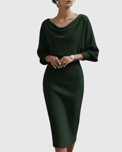 Célindra Beauvaux | Navy Blue Draped Batwing Midi Dress