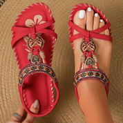 Elara Bontemps | Boho Beaded Orthopedic Flat Sandals in Teal