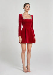 Margaux Delacourt | Velvet Cocktail Dress With Crystal Neckline
