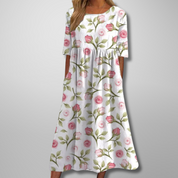 Corinthia Delvaux | Blue Floral Midi Dress with 3/4 Sleeves