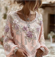 Ines Delacourt | Floral Embroidered Boho Blouse For Women