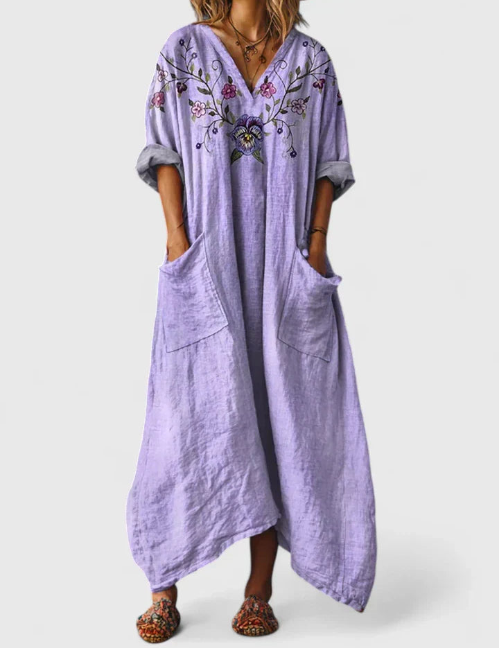 Flavia Rosebourne | Bohemian Ethnic Print Maxi Dress with Pockets