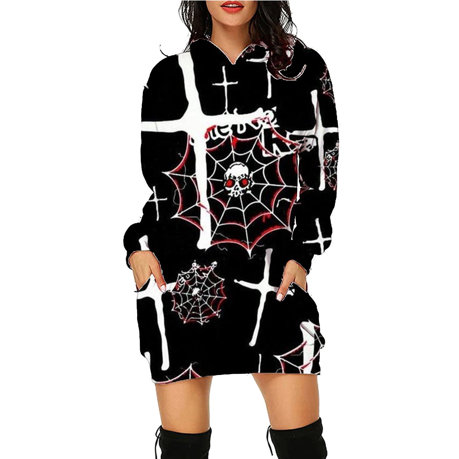 Fleur Devereux | Halloween Skeleton Print Hoodie Mini Dress For Women