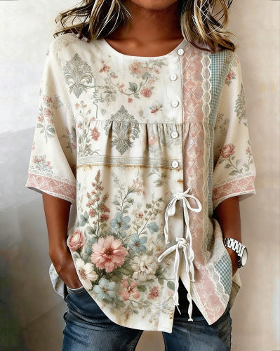 Marlena Whitcroft | USA Patriotic Print Short-Sleeve Top For Women