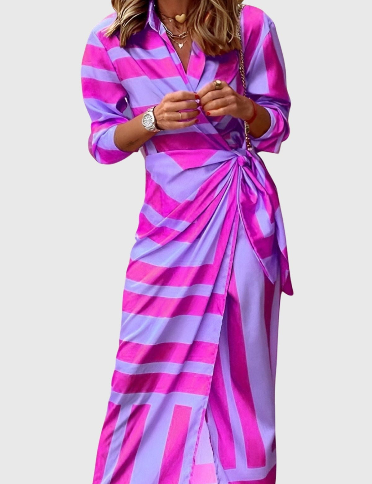 Delphine Vauclaire | Orange & Pink Geometric Print Wrap Midi Dress