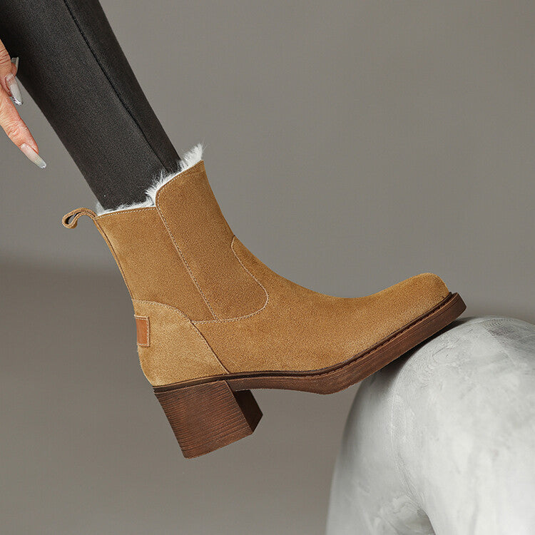 Adrienne DuBois | Fur-Trim Suede Ankle Boots With Side Zipper For Women