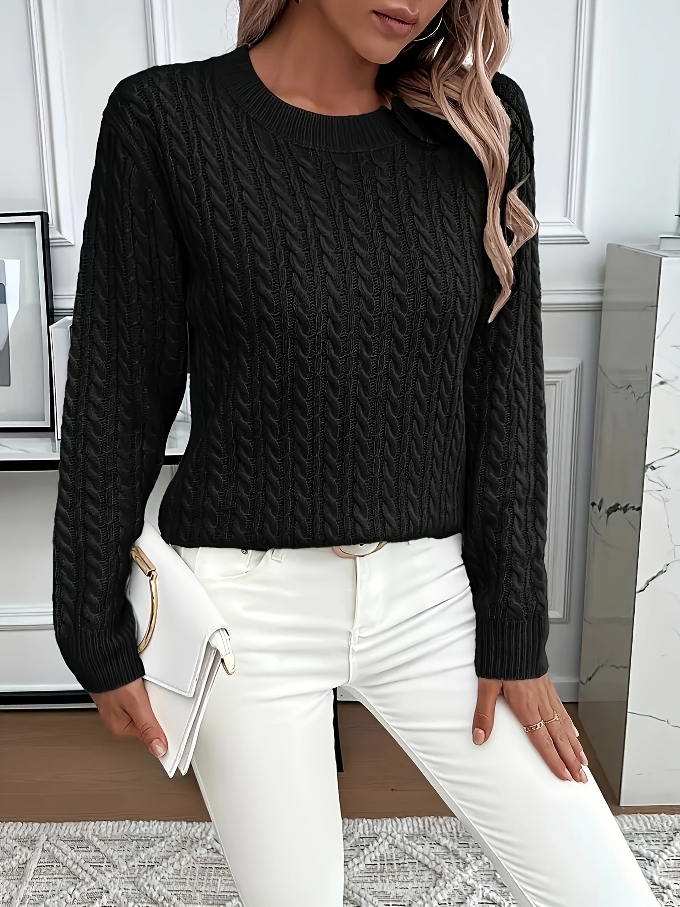 Simone Aldridge | Cable-Knit Round Neck Sweater For Women