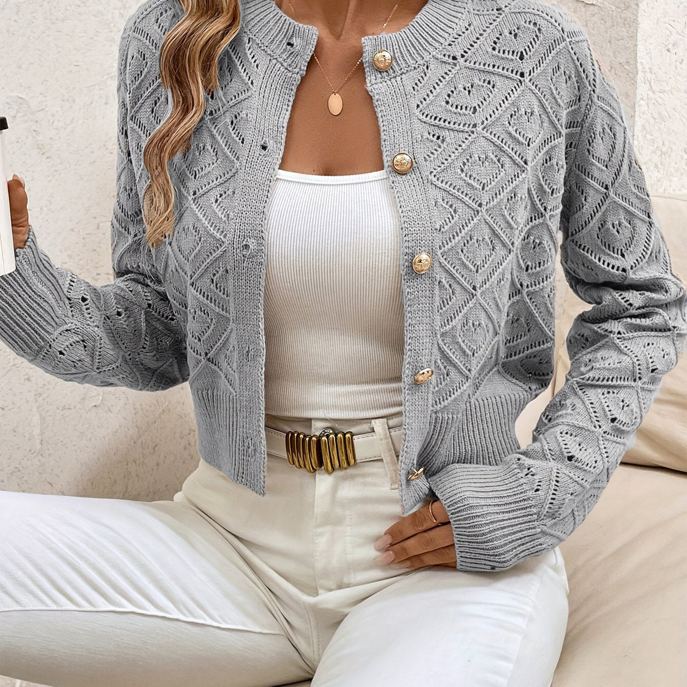 Camille Sorrentino | Diamond-Knit Sweater With Button-Front Detail For Women