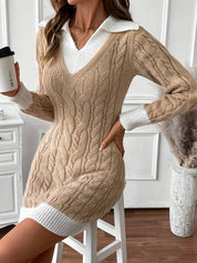 Amara Delfontaine | Cable-Knit Collared Sweater Dress For Women