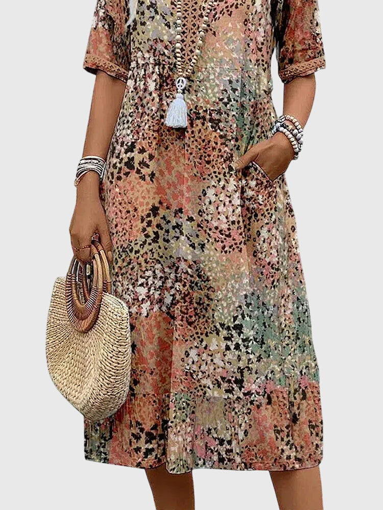 Rosalinde Caldecourt | Boho Floral Midi Dress with V-Neck