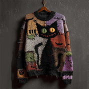 Marceline Duvall | Halloween Cat Print Chunky Knit Sweater For Women