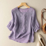 Ophelia Vantrell | Embroidered Cotton Linen Blouse For Women