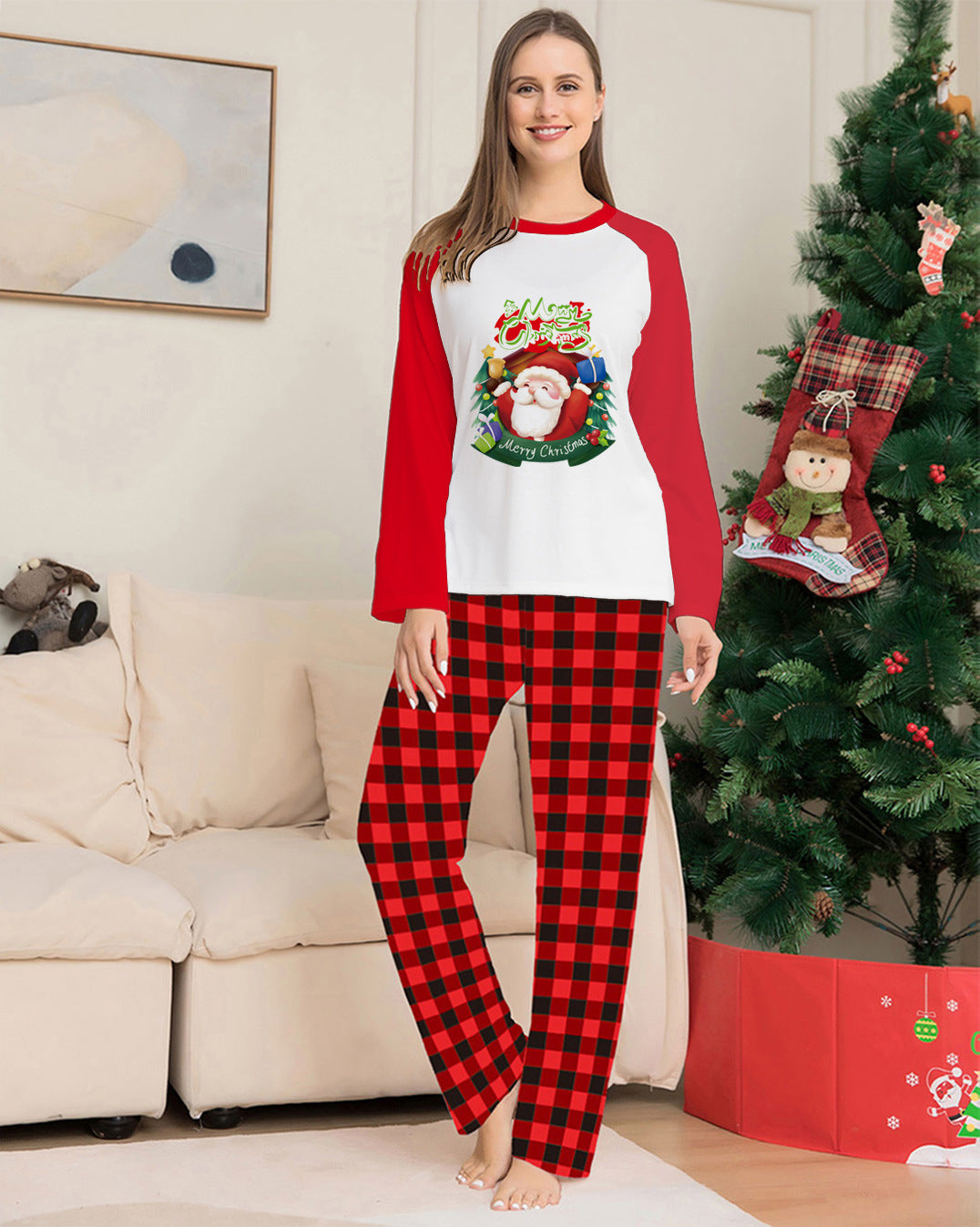 Merry Hearth | Red Raglan Santa Print Christmas Pyjamas Unisex & Family