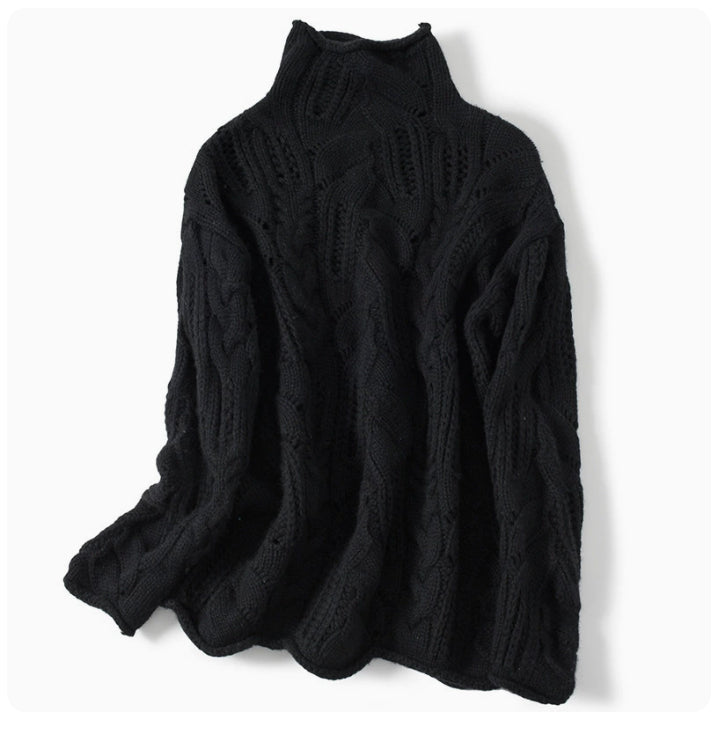 Faye Oakridge | Light Blue Cable Knit Turtleneck Sweater For Women