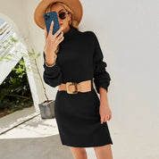 Marguerite Colbert | Ribbed Knit Turtleneck Midi Sweater Dress For Women