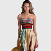 Aurelie Dawnvale | Multicolor Striped Strapless Maxi Dress
