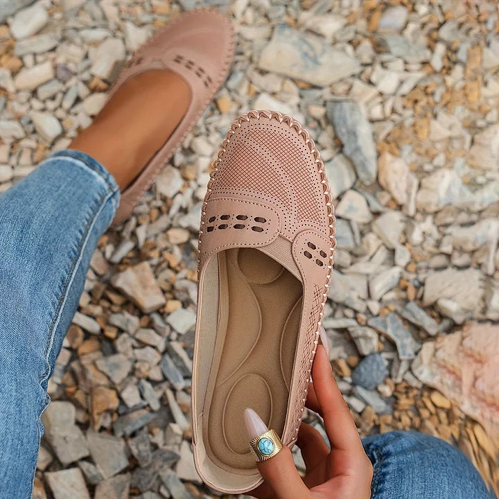 Luciana Velthorpe | Beige Perforated Slip-On Comfort Flats