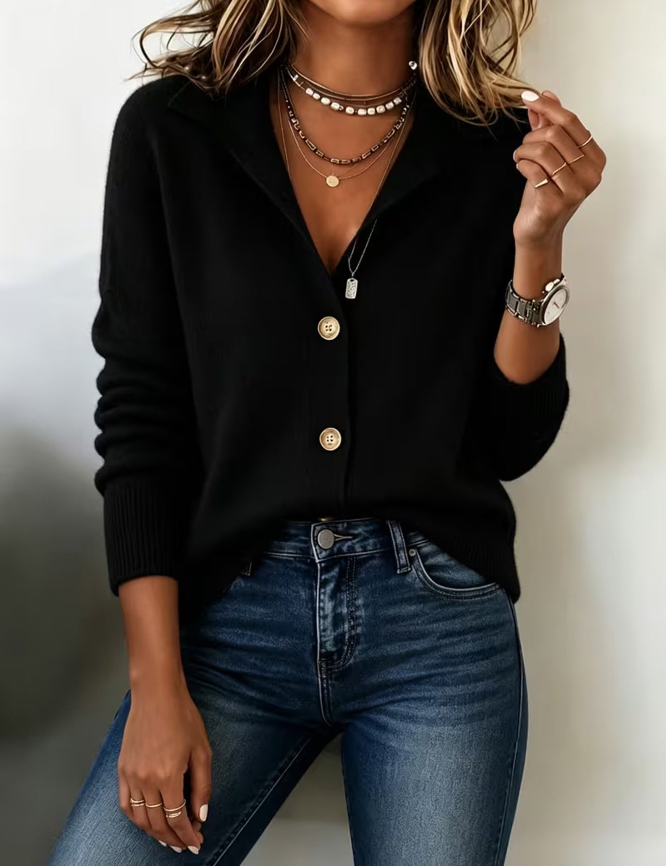 Coralee Whitford | Stand Collar Button Cardigan For Women