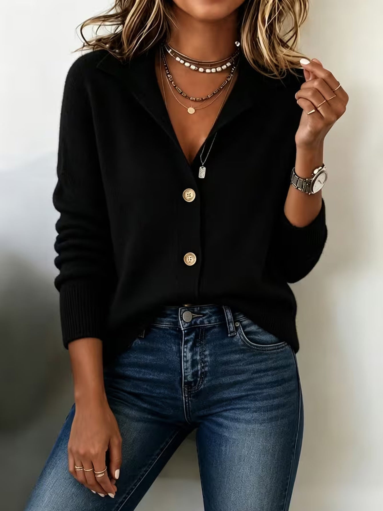 Coralee Whitford | Stand Collar Button Cardigan For Women
