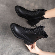 Dovie Selcroft | Black Lace Up Block Heel Ankle Boots For Women
