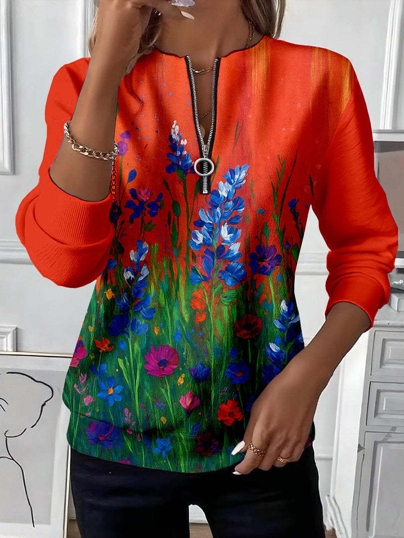 Charlotte Dubois | Abstract Print Half-Zip Top For Women