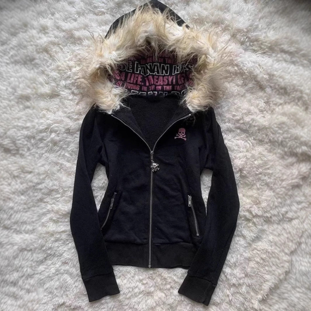 Seraphine Lacroix | Gothic Skull Hoodie With Faux Fur Trim For Women
