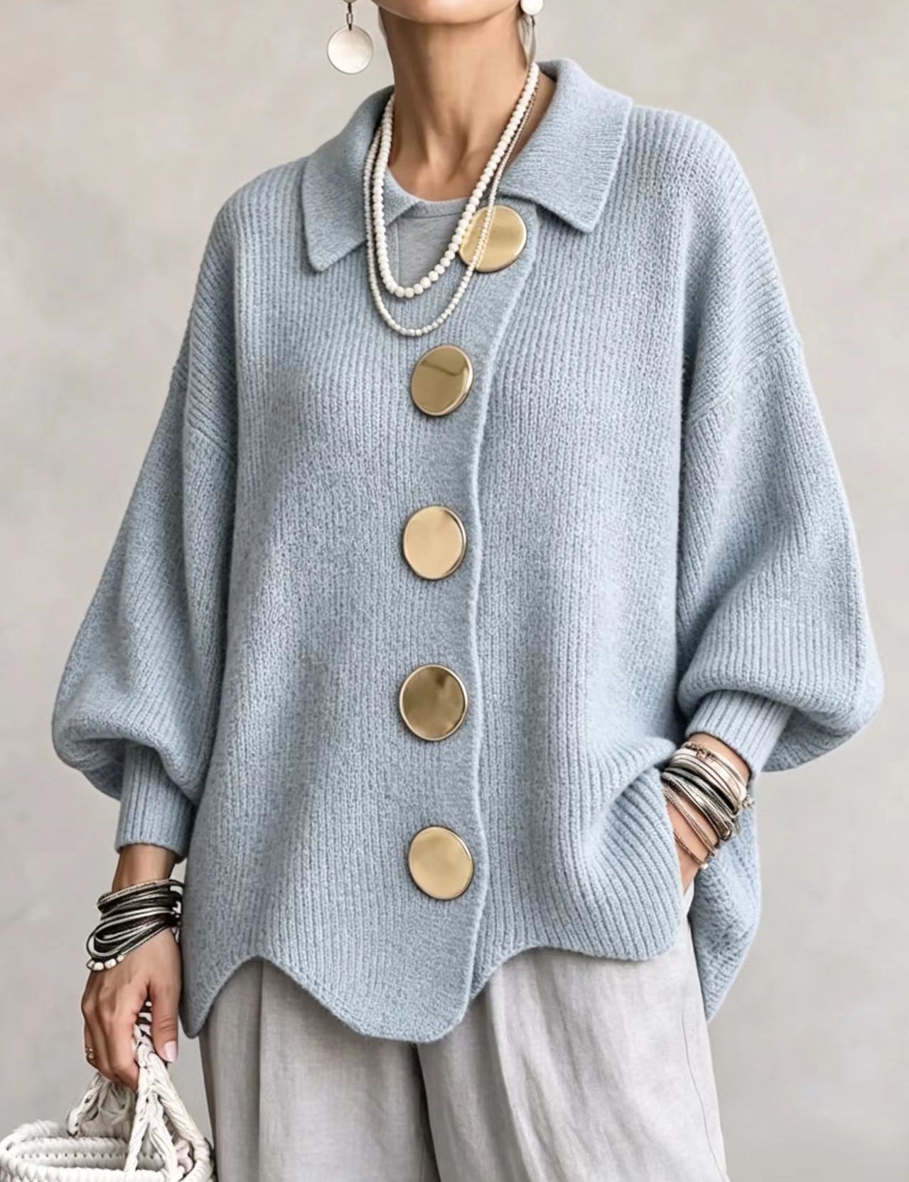 Gentry Colewood | Scalloped Hem Collared Button Cardigan For Women