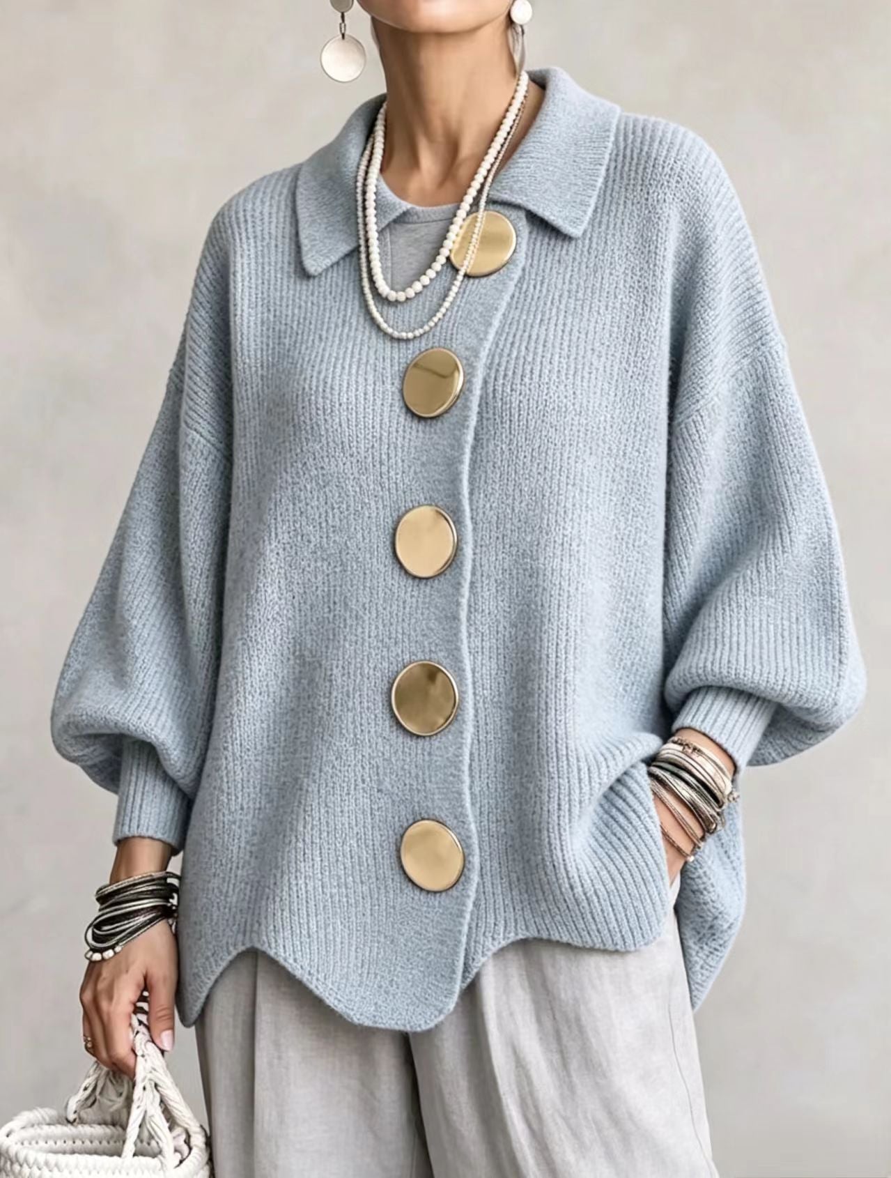 Gentry Colewood | Scalloped Hem Collared Button Cardigan For Women