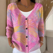 Elara Bloomfield | Printed Button-Up Knit Cardigan For Women