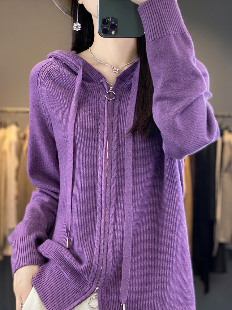 Emilie Cadieux | Hooded Zip-Up Cardigan Sweater For Women