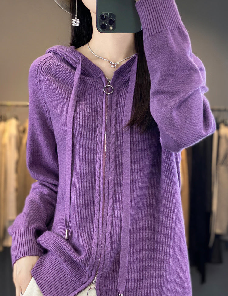 Emilie Cadieux | Hooded Zip-Up Cardigan Sweater For Women