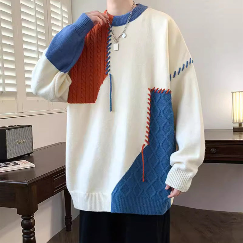 Abel Goldley | Patchwork Knit Crew Neck Sweater For Men
