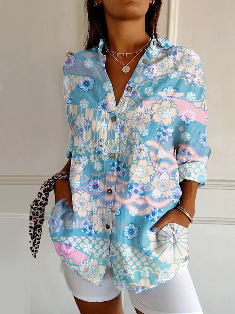 Adele Fontenoy | Floral Colorblock Long Sleeve Shirt For Women