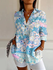 Adele Fontenoy | Floral Colorblock Long Sleeve Shirt For Women