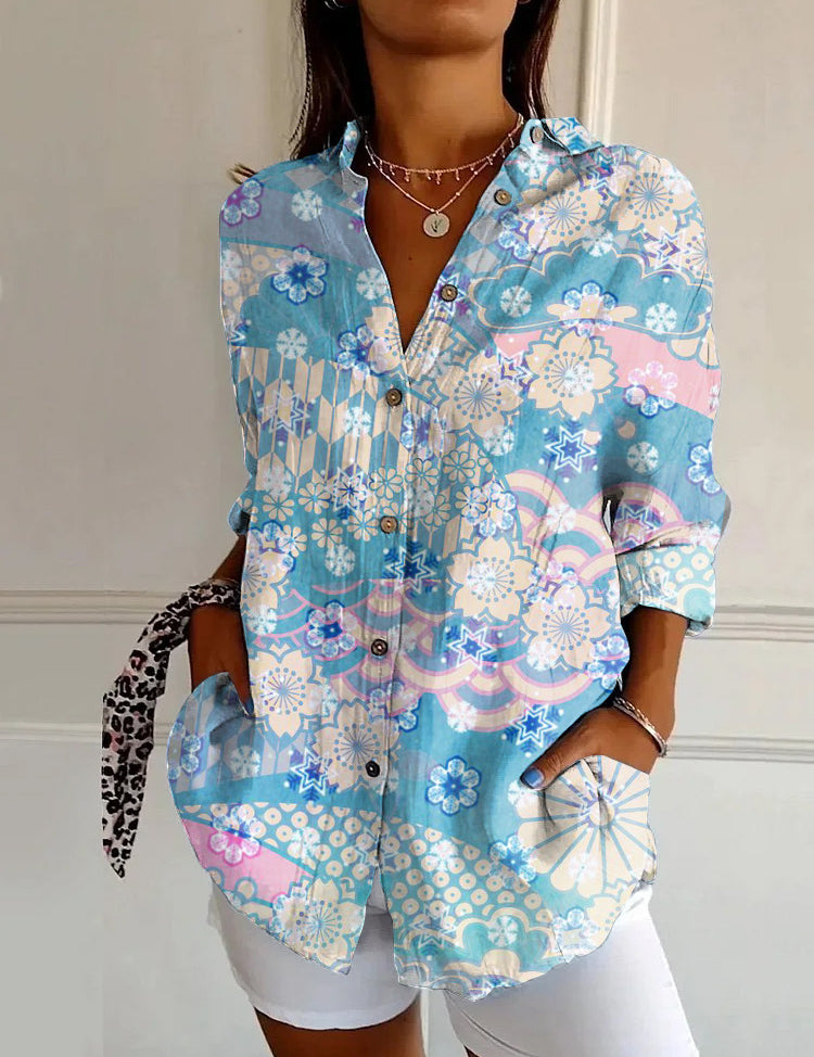Adele Fontenoy | Floral Colorblock Long Sleeve Shirt For Women