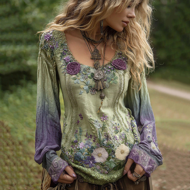 Seraphina Colombani | Floral Embroidered Boho Blouse For Women