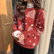 Snowy Eve | Red Tree Jacquard Christmas Sweater For Women