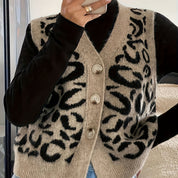 Camille Reyner | Leopard Print Sweater Vest With Button Front