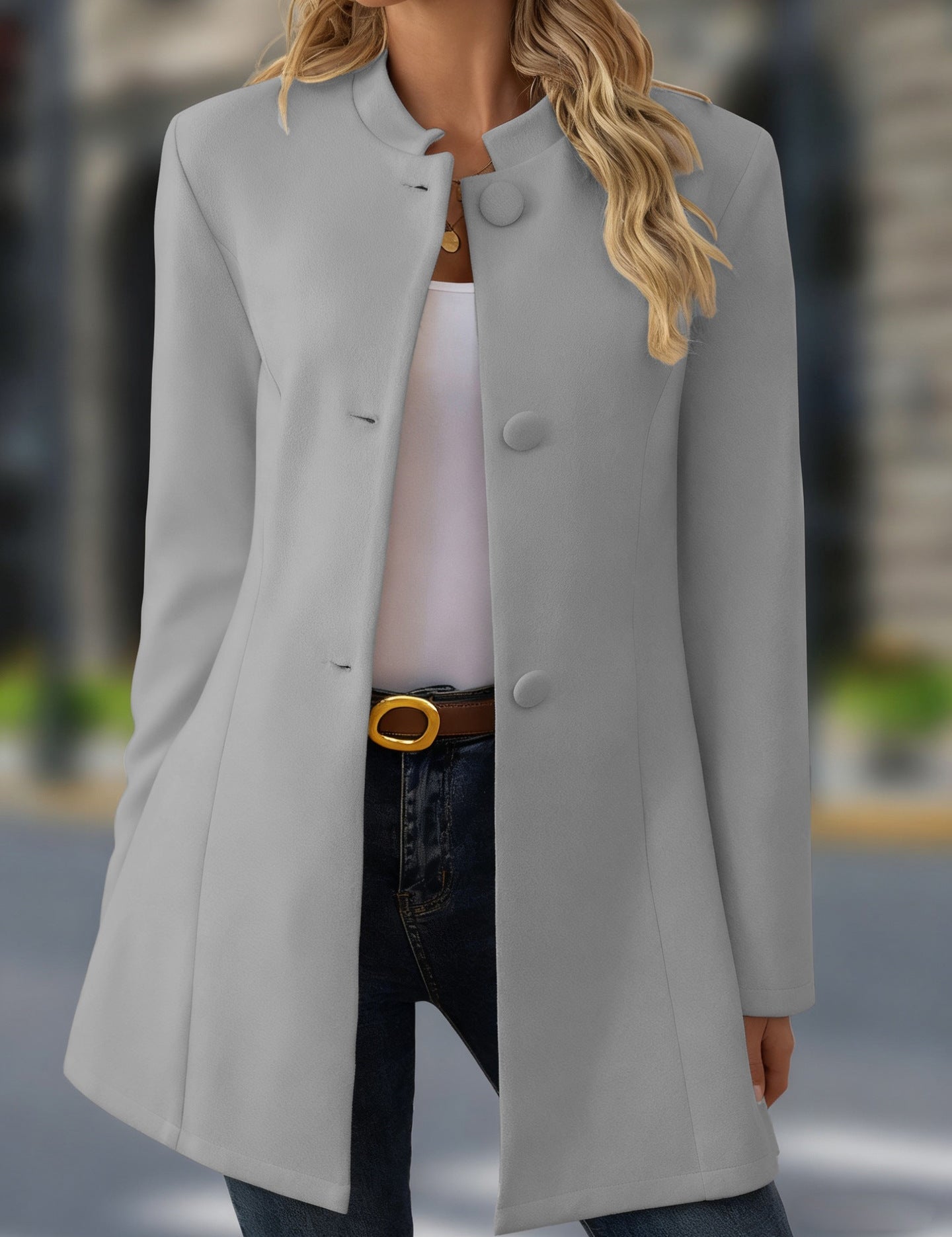 Valencia Morley | Mid-Length Stand Collar Wool-Look Coat For Women