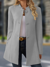 Valencia Morley | Mid-Length Stand Collar Wool-Look Coat For Women